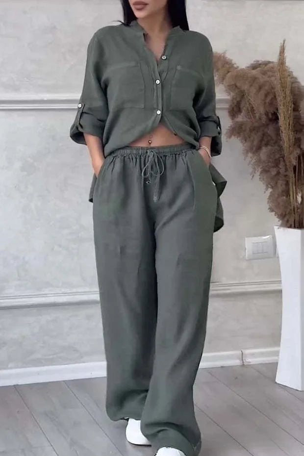 V-Neck Shirt & Drawstring Pants Set
