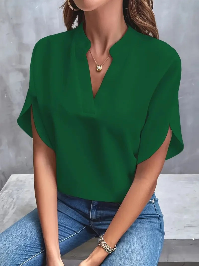 Relaxed V-Neck Half-Sleeve Blouse