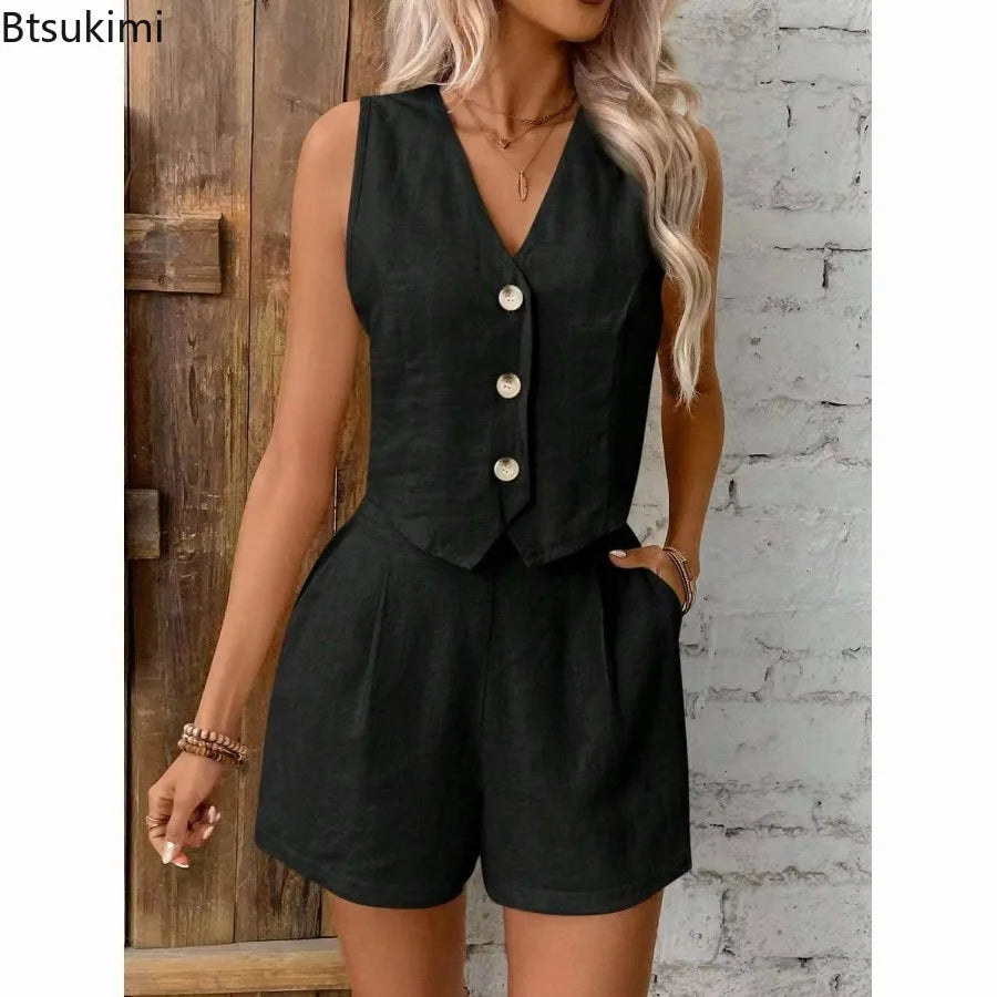 Linen Vest & Shorts Set