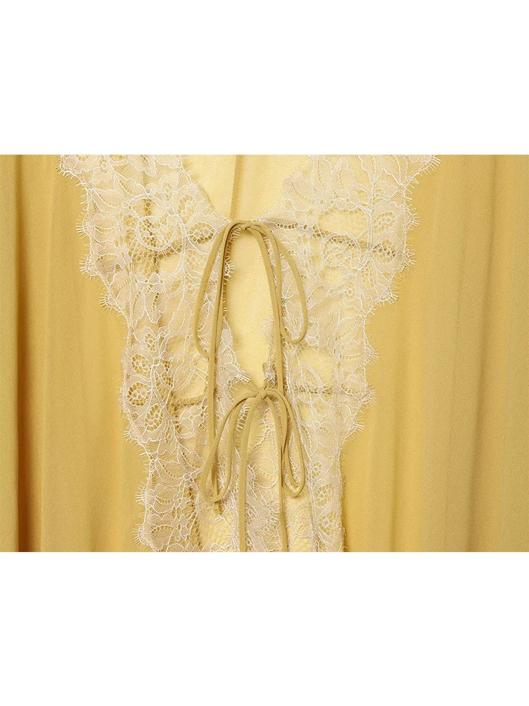 Sheer Lace Tie-Front Blouse