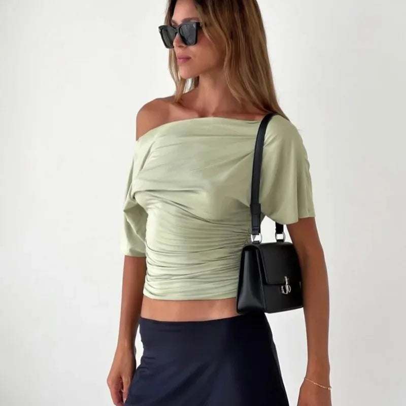 One-Shoulder Ruched Crop Tee