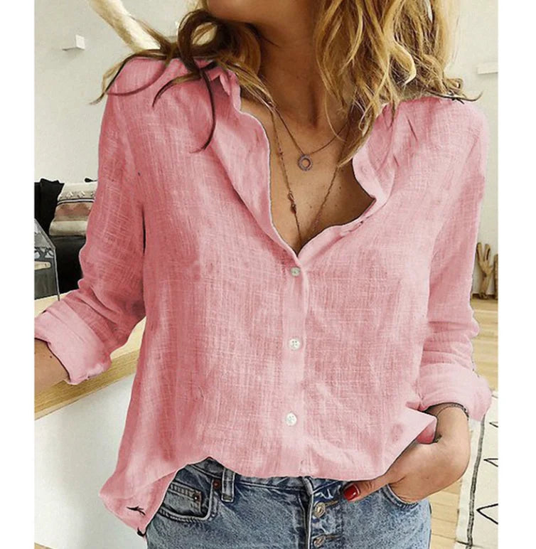 Cotton-Linen Long-Sleeve Oversized Blouse