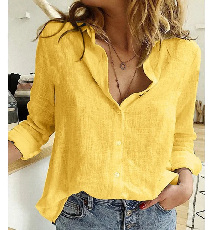 Cotton-Linen Long-Sleeve Oversized Blouse