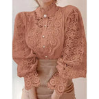 Lace High-Neck Long-Sleeve Blouse