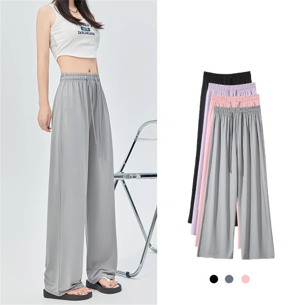 Summer Ice  Pants  Wide Leg Petite To Regular UPF50+  Sunscreen Pants, Breathable, Thin, Hanging Casual Pants Elastic Stretchy