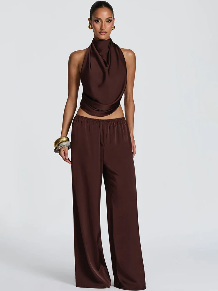 Leopard Halter Top & Wide-Leg Pants Set
