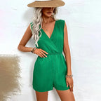 Cross-V Sleeveless Vacation Romper