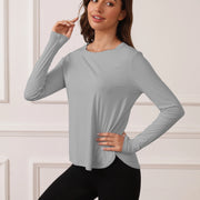 Ladies' curved hem sun-protective shirts, SPF shirts, long-sleeved T-shirts, hiking, fishing, outdoor fitness and running shirts