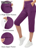 TACVASEN Quick Dry Knee Length Nylon Capris Womens Summer Hiking Casual Cargo Short Pant Lightweight Waterproof Shorts 5 Pockets