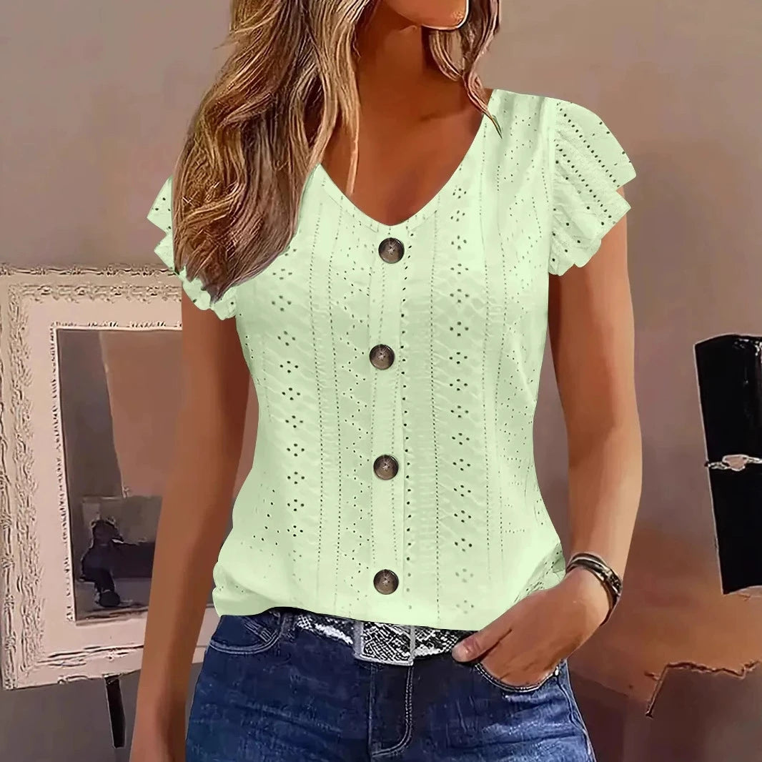Ruffle V-Neck T-Shirt