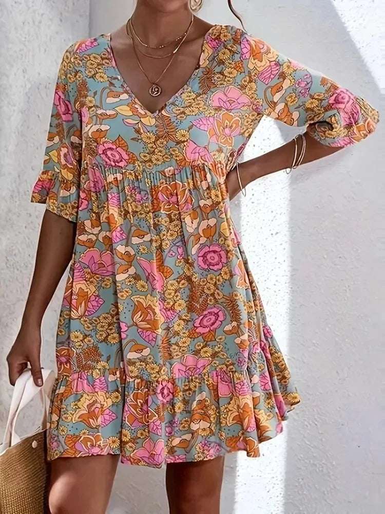 Plus-Size Floral Ruffle-Hem Dress