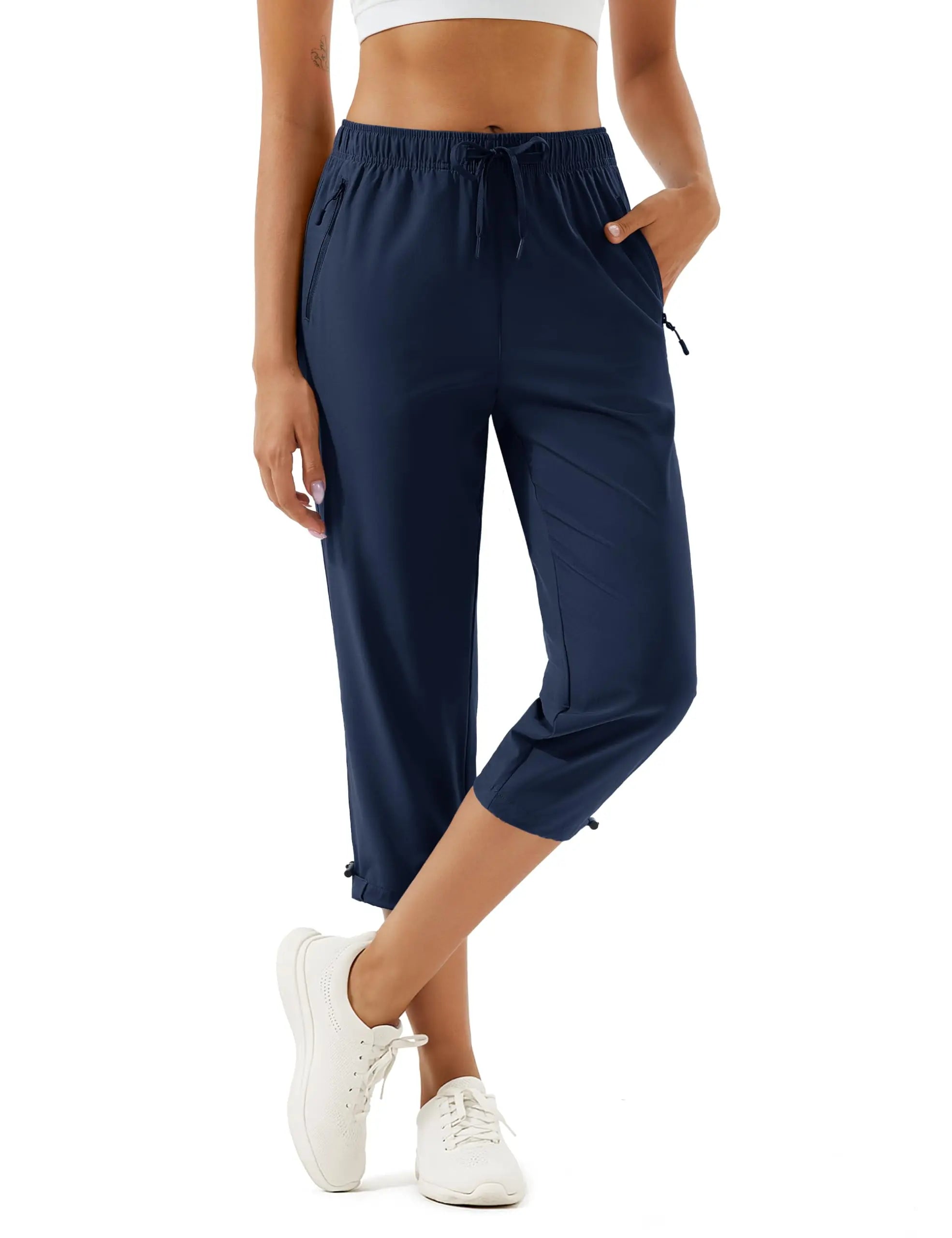 TACVASEN Women's Hiking Capris Pants UPF 50+ Lightweight Quick Dry Workout Travel Summer Casual Drawstring Pants Zipper Pockets