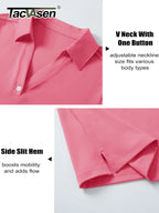 TACVASEN Women's 1-Button Golf Polo Shirts V Neck Short Sleeve Tennis Tops Moisture Wicking Quick Dry Athletic Collared Shirt