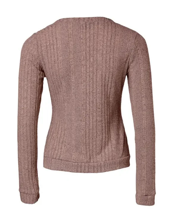 Liora Semi Sheer Zip Front Blouse in Brown by Aurelia Sun