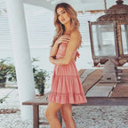 Aurelia Sun Lace-Trim V-Neck Mini Dress – Pink