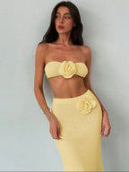 Crochet Flower Crop Top & Maxi Skirt Set