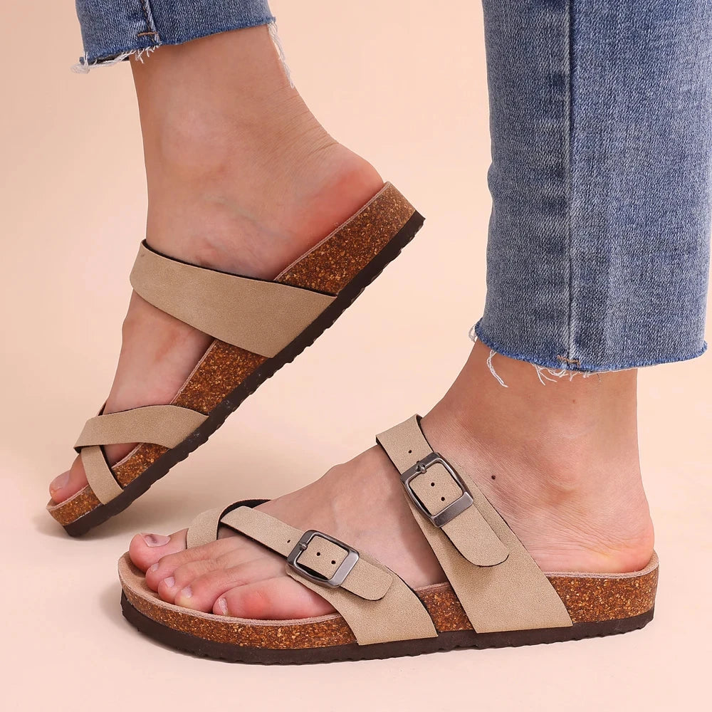 Adjustable Buckle Suede Mules