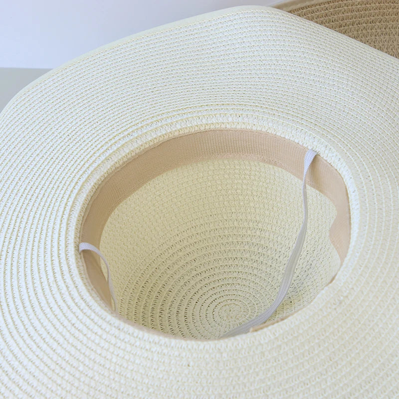 Bow-Trim Floppy Straw Sun Hat