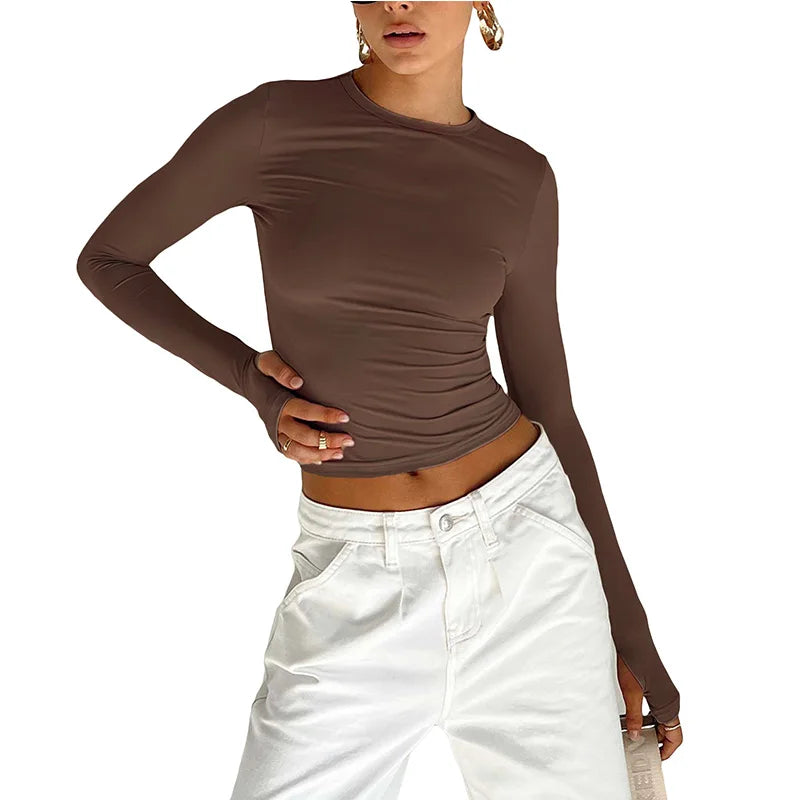 Thumbhole Long-Sleeve Crop Top