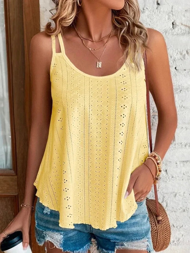 Aurelia Sun Boho Hollow-Out Camisole Top – Black
