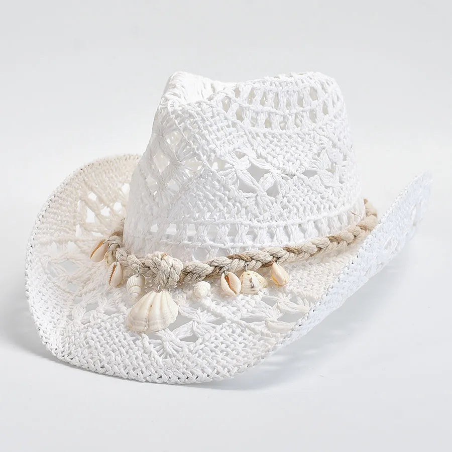 Shell-Trim Woven Straw Sun Hat