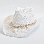 Shell-Trim Woven Straw Sun Hat