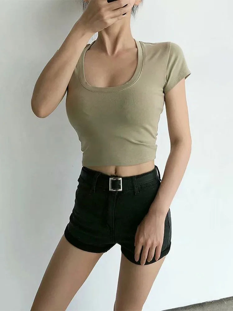 U-Neck Fitted Crop Tee