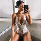 Lace V-Neck Backless Bodysuit