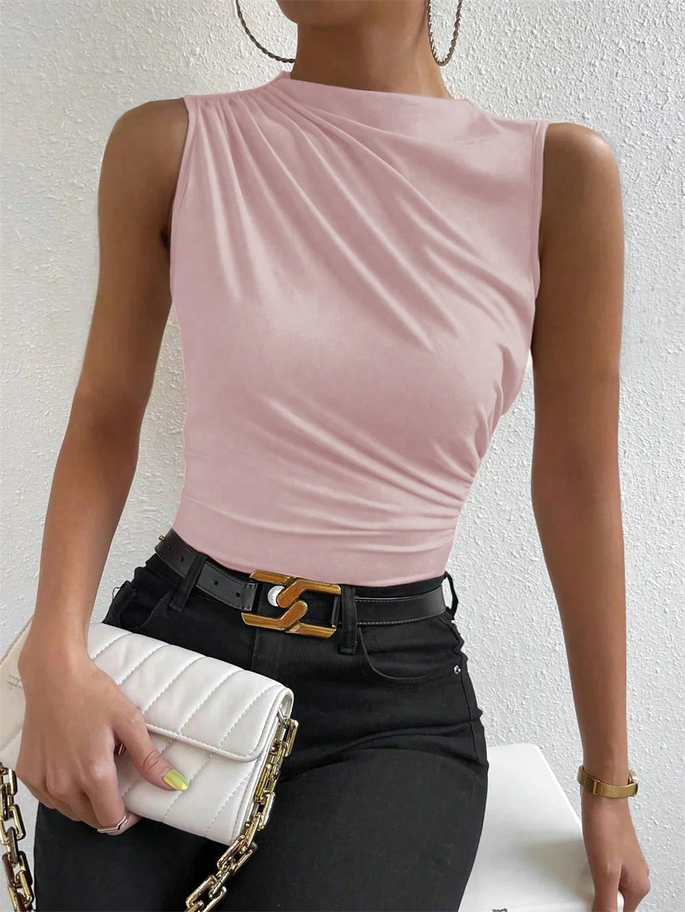 Ruched Mock-Neck Tank