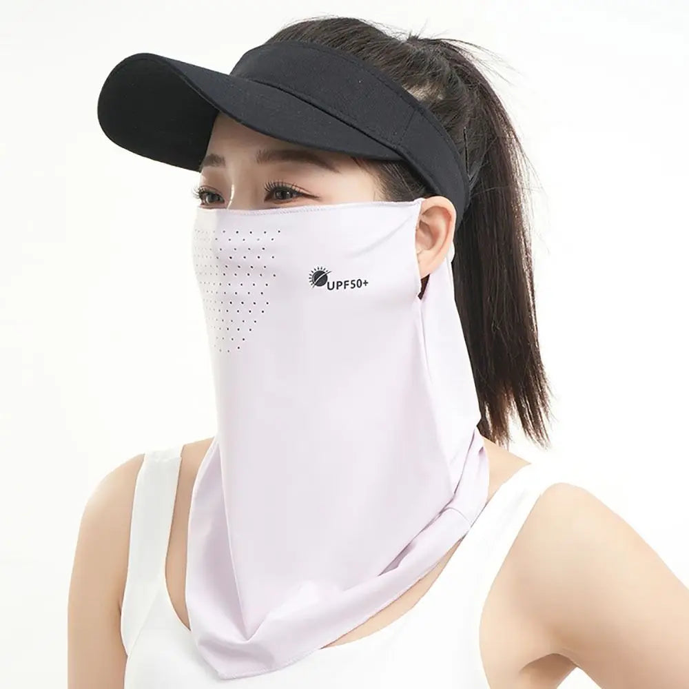 Durable UV Protection Sunscreen Face Veil Breathable Sunshade Ice Silk Face Mask Ear Hanging Summer Face Cover