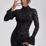 Sienna Lace High-Neck Long-Sleeve Blouse