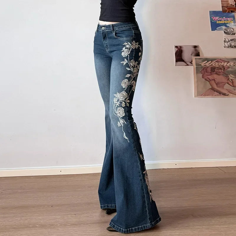 Denim Embroidered Flared Jeans