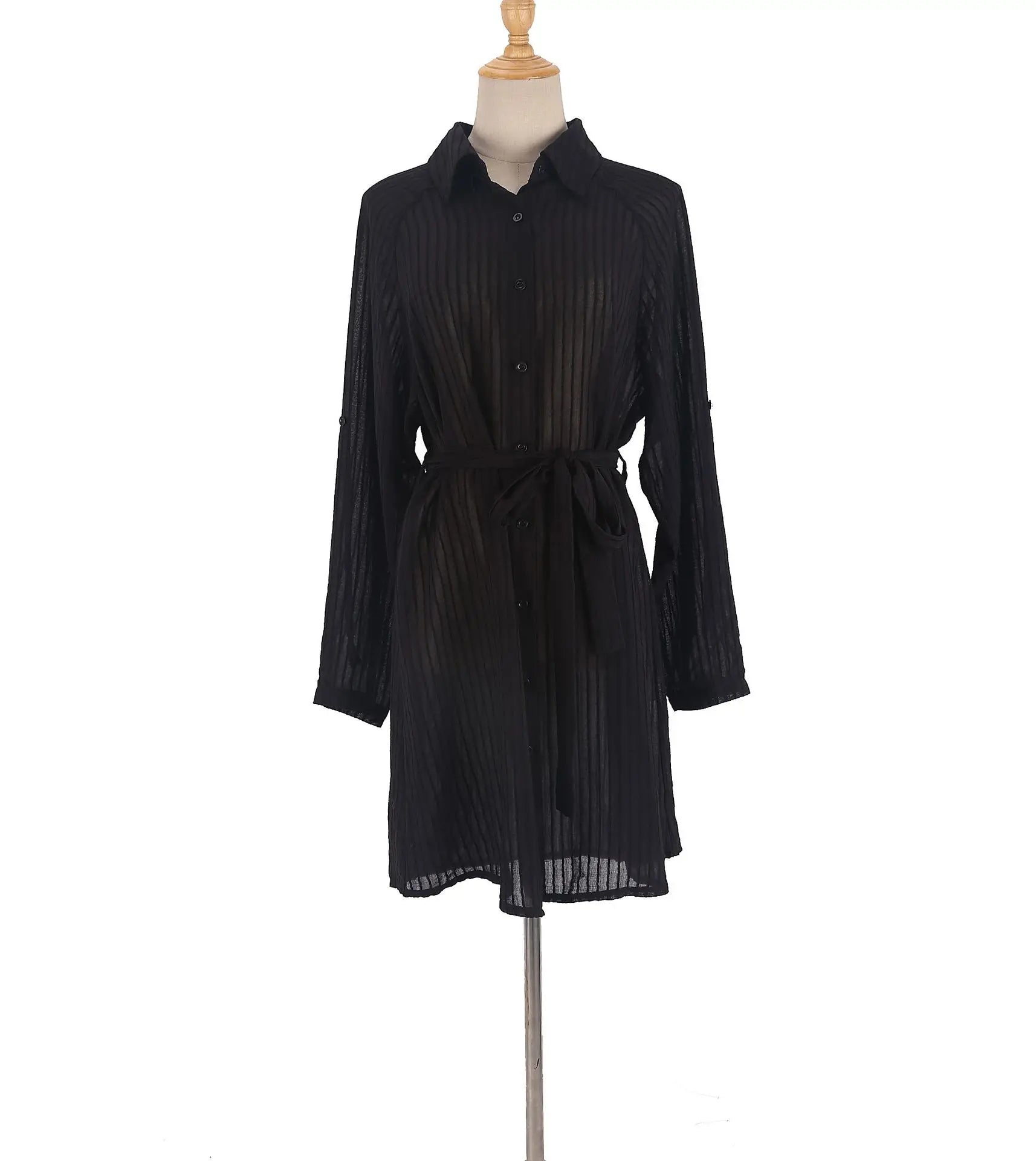 Self-Belted Beach Shirt Cover-Up
