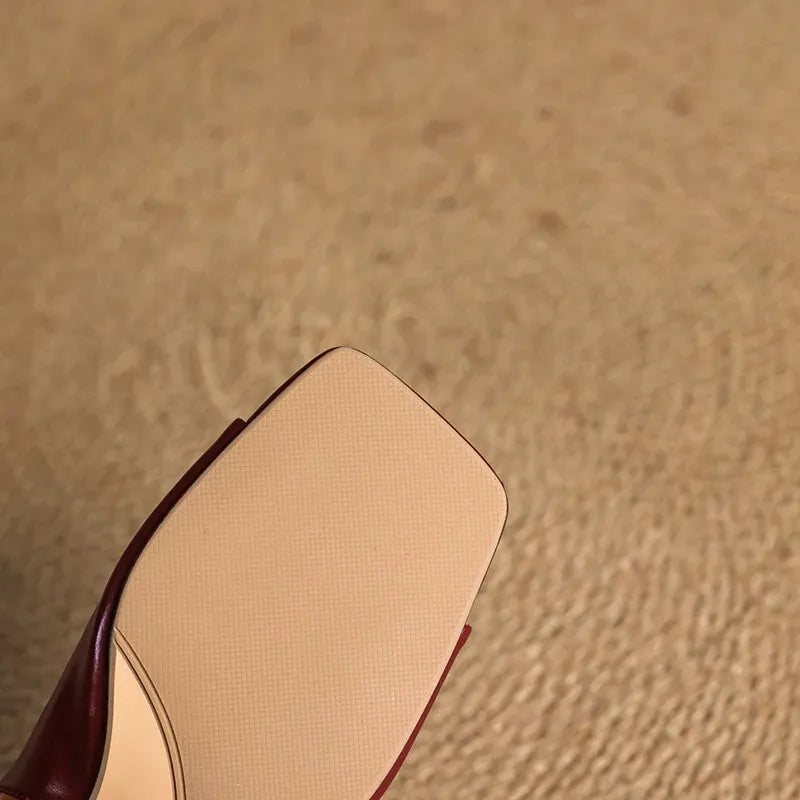 Leather Square-Toe Slingback Heels