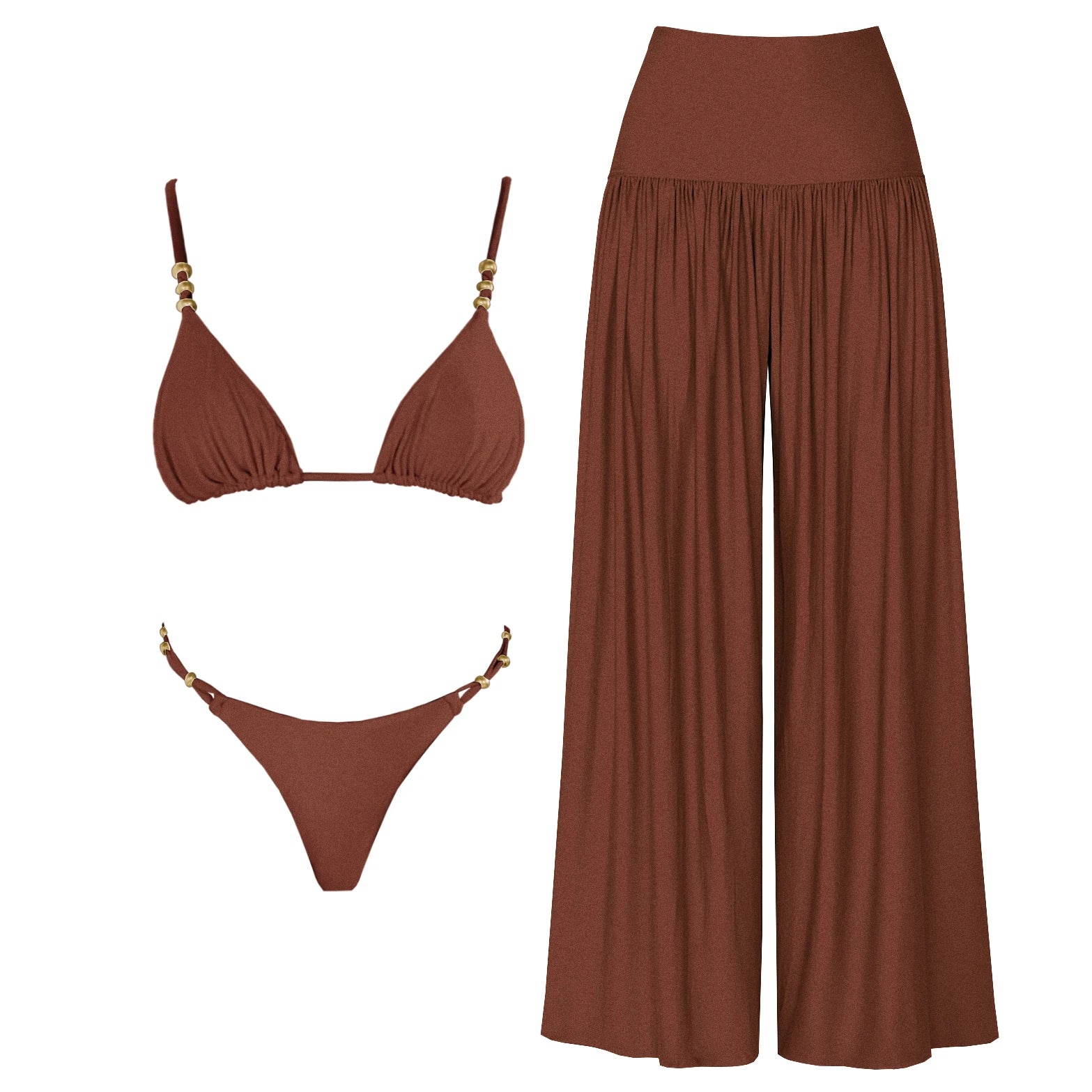 Strappy Three-Piece Bandeau Bikini Set