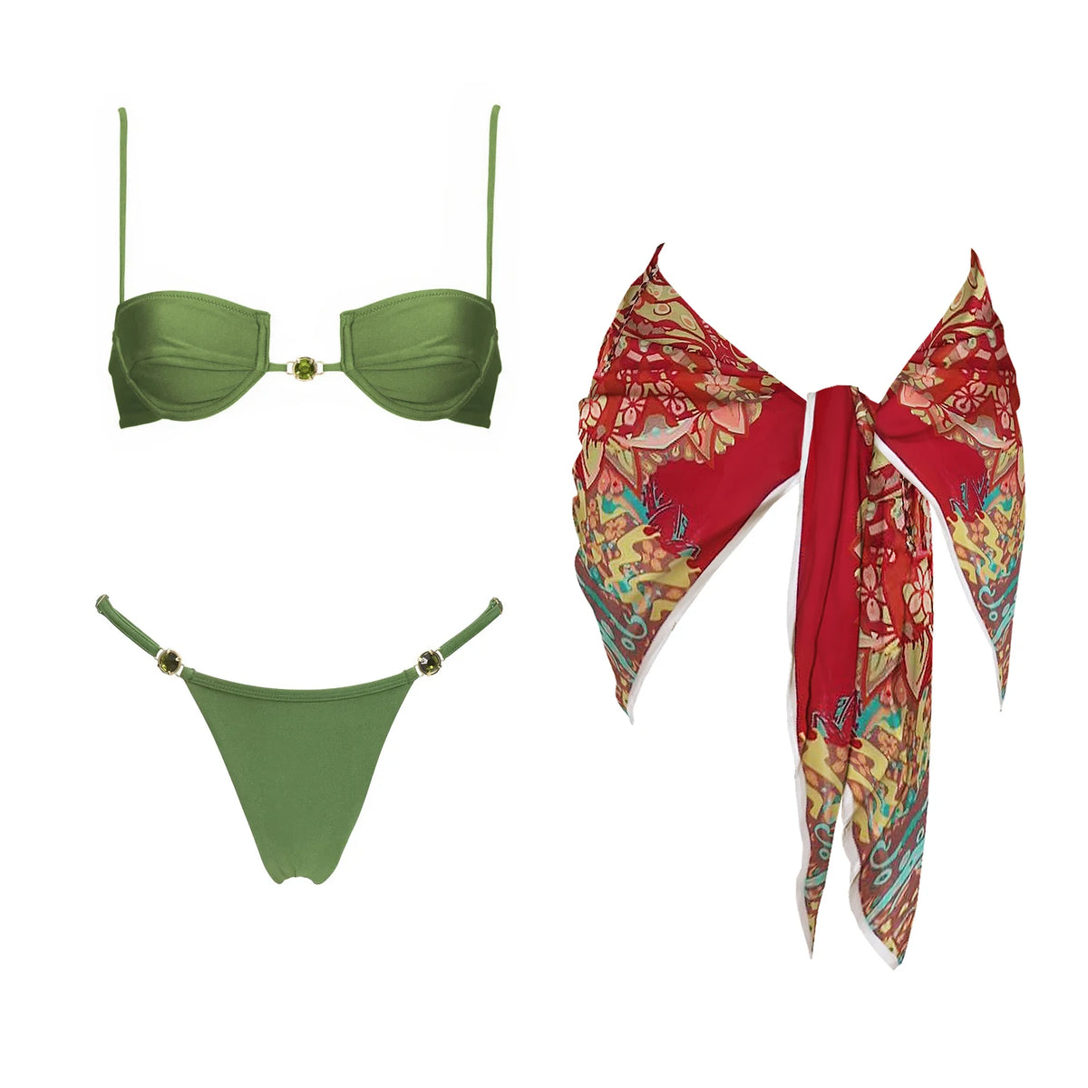 Crystal Crochet Three-Piece Bikini Set