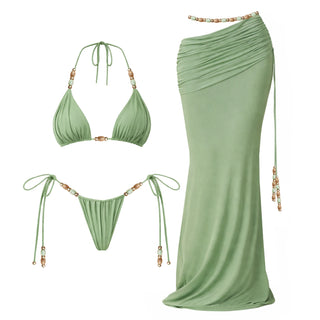 Beaded Bikini & Mesh Skirt Set