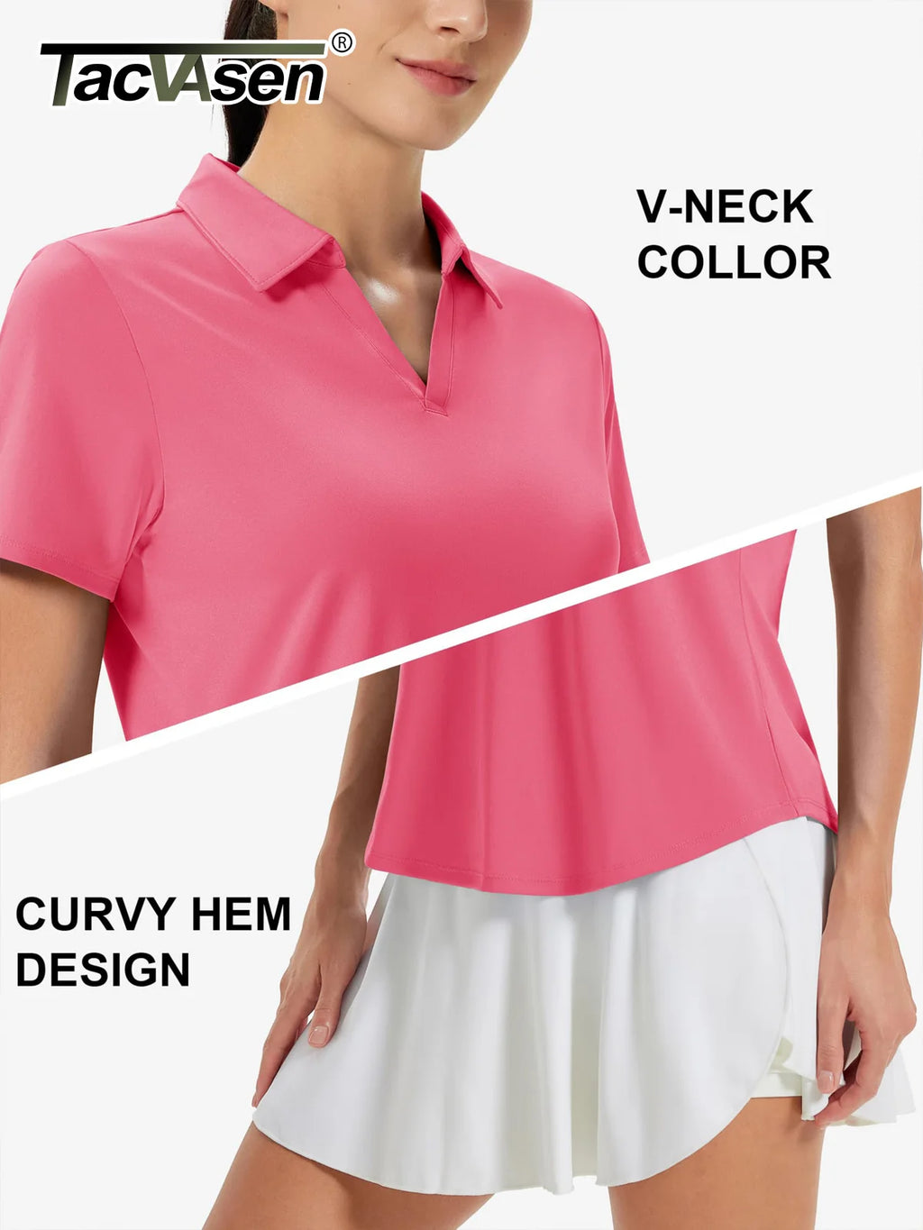 TACVASEN Womens UPF 50+ Sun Protection Golf Polo Shirts Short Sleeve V-Neck Curved Hem Tennis Tops Moisture Wicking Shirts