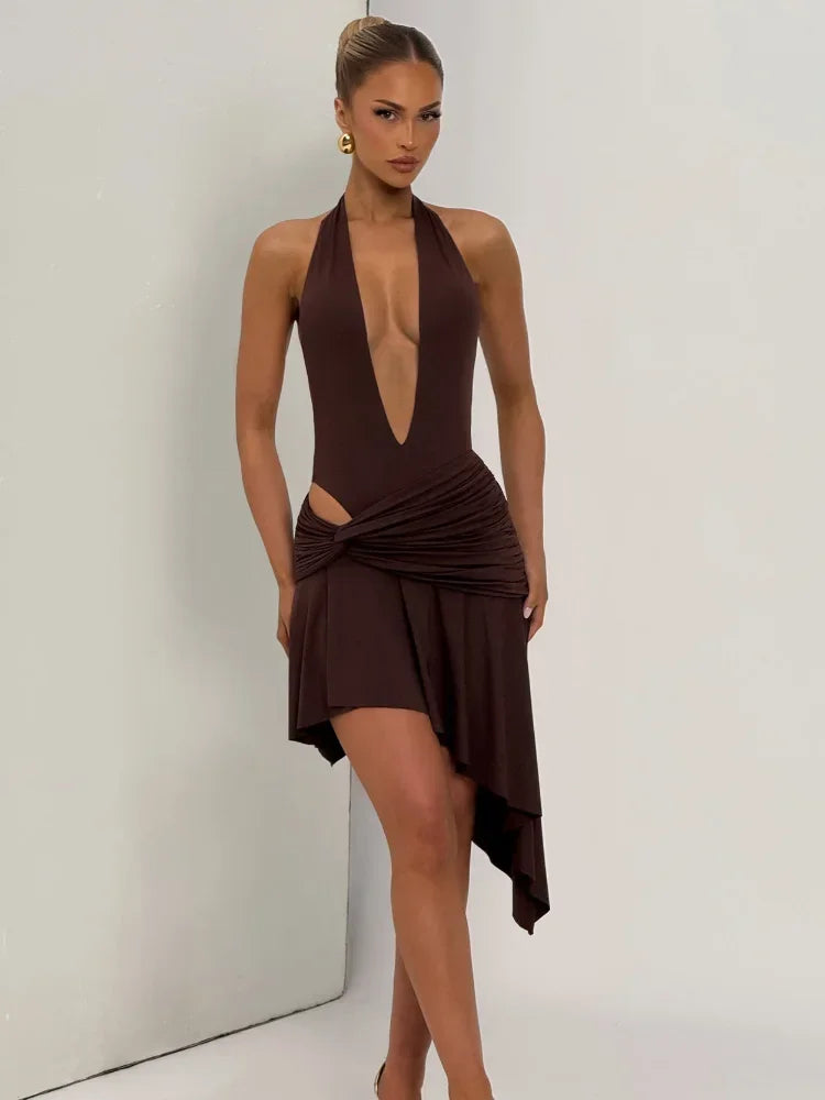 Cut-Out Halter Bodysuit & Mini Skirt Set