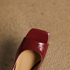 Leather Square-Toe Slingback Heels