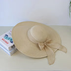 Bow-Trim Floppy Straw Sun Hat