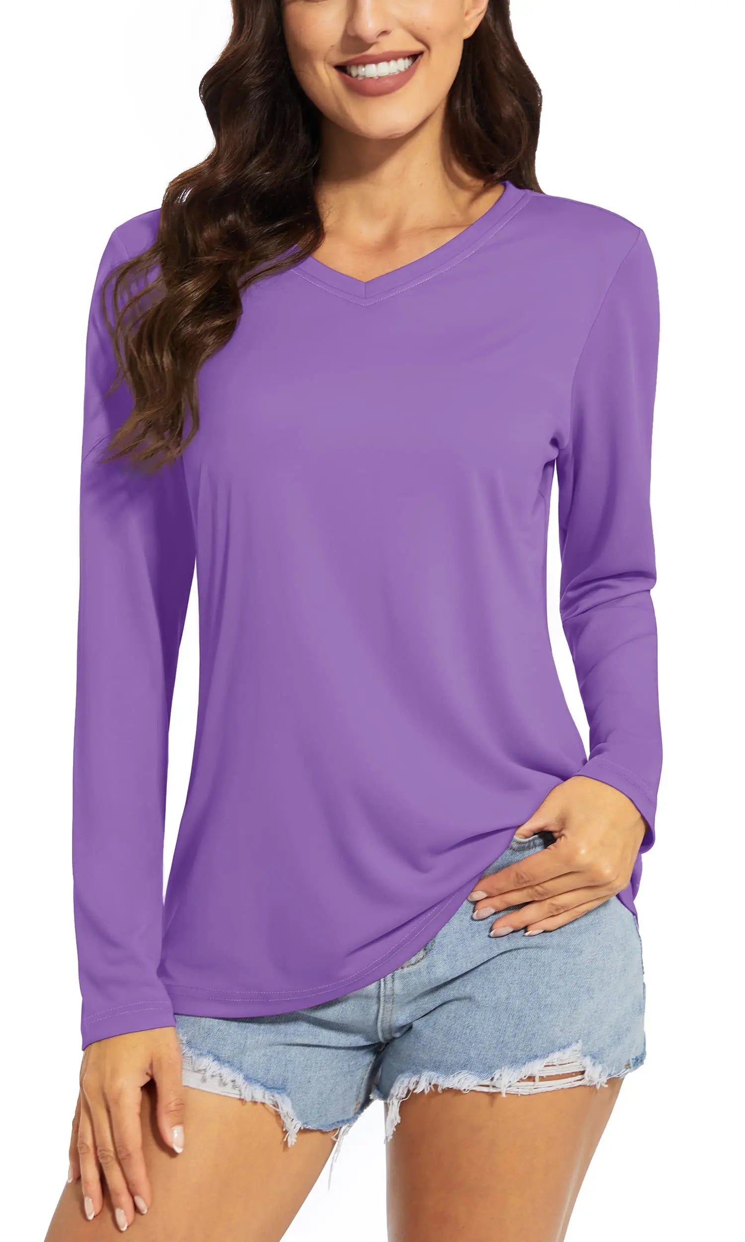 TACVASEN Summer UPF 50+ Long Sleeve T-Shirts Womens Sun Protection V Neck Fashion Tee Shirts Quick Dry Outdoor Hiking Pullover