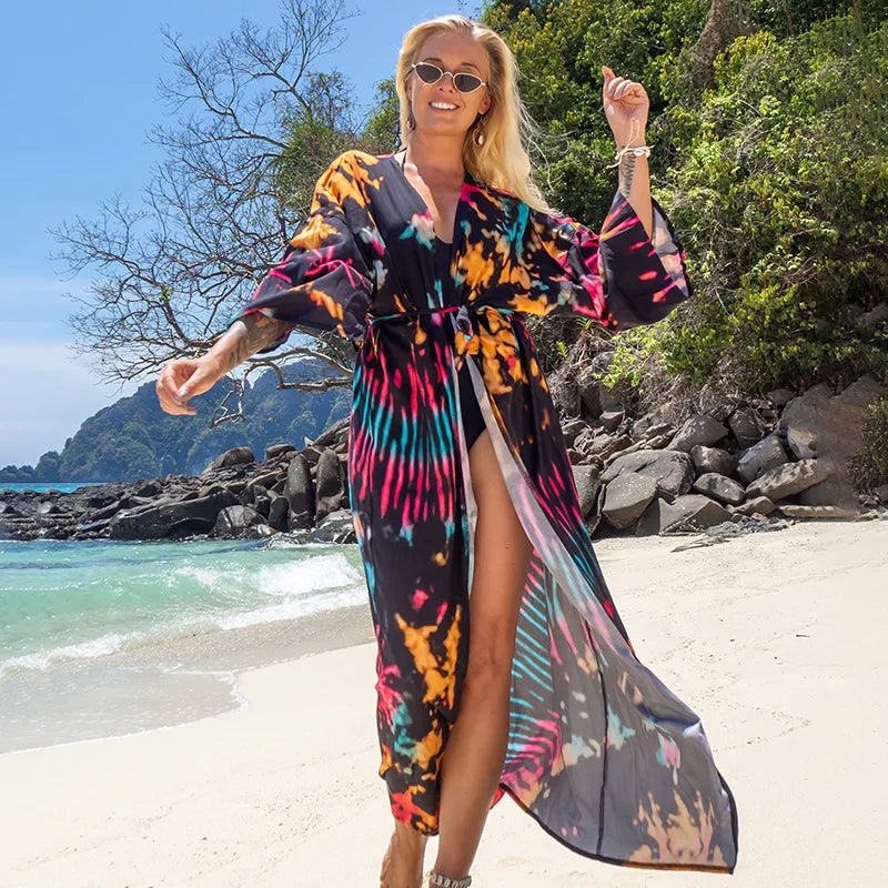 Printed Belted Kimono Cover-Up
