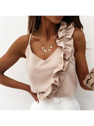 Ruffle V-Neck Backless Sleeveless Blouse