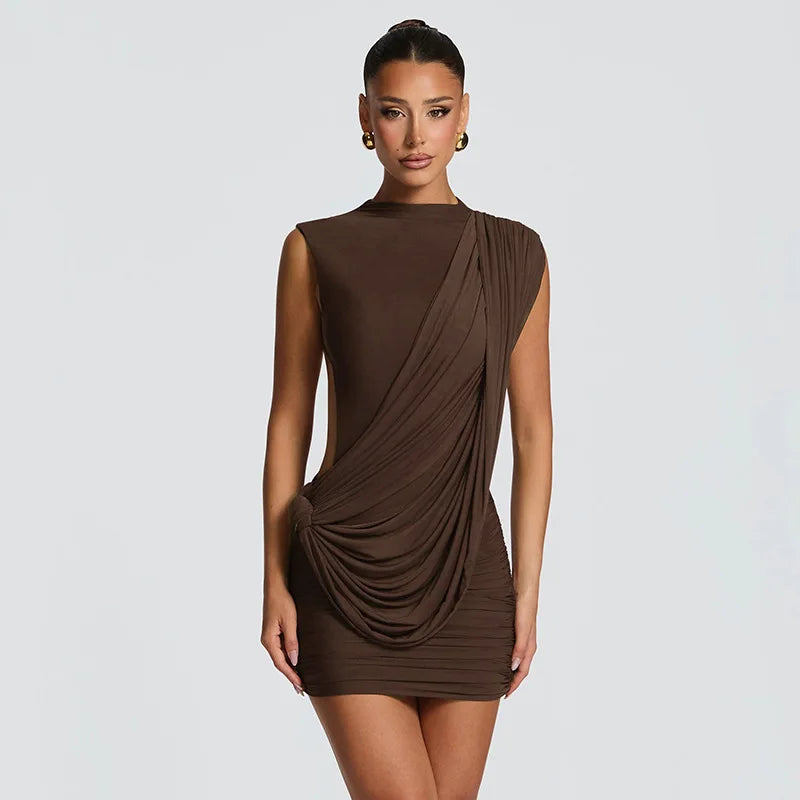 Asymmetric Bow Ruched Mini Dress