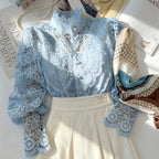 Lace High-Neck Long-Sleeve Blouse