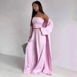 Three-Piece Cardigan & Wide-Leg Pants Set