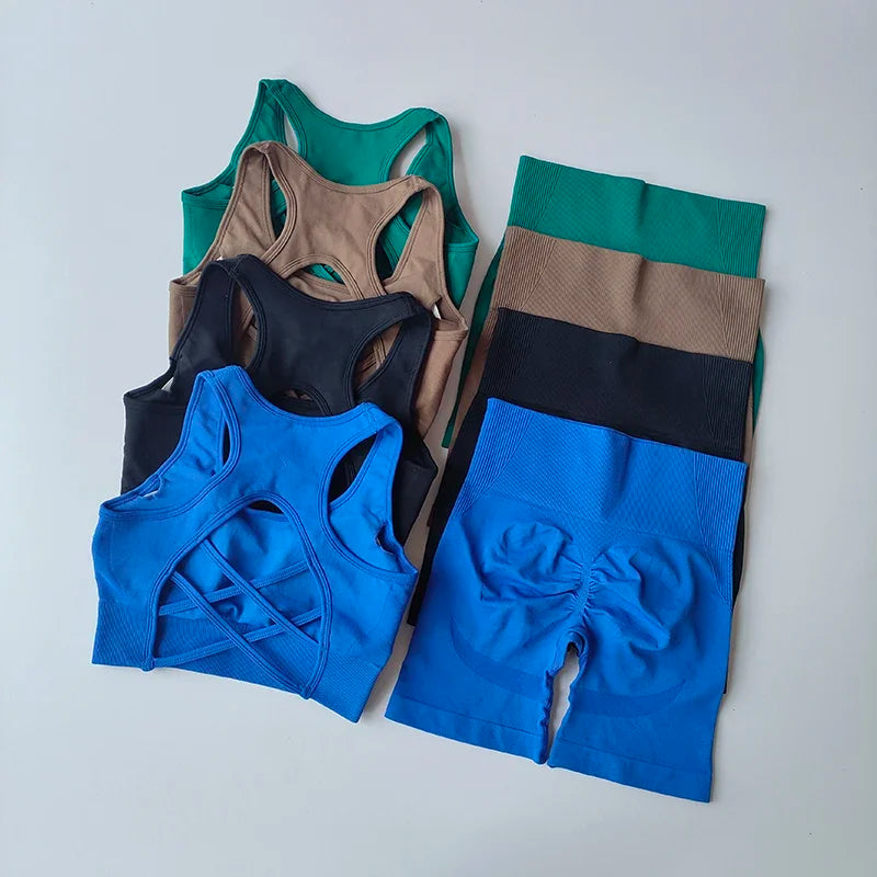 Aurelia Sun Seamless Bra & Shorts Set – Green – image 3