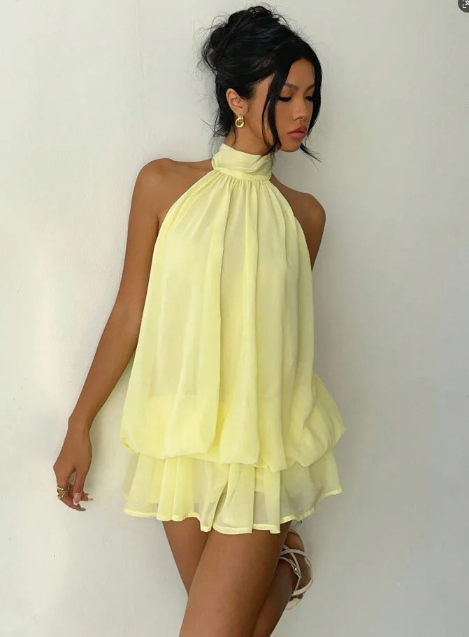 Halter Tie-Waist Backless Mini Dress