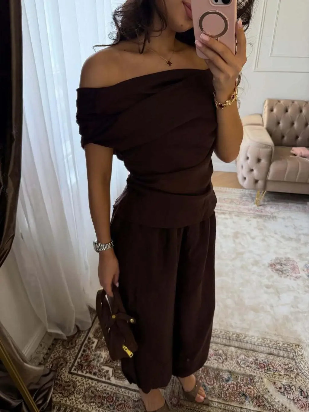 One-Shoulder Top & Wide-Leg Pants Set